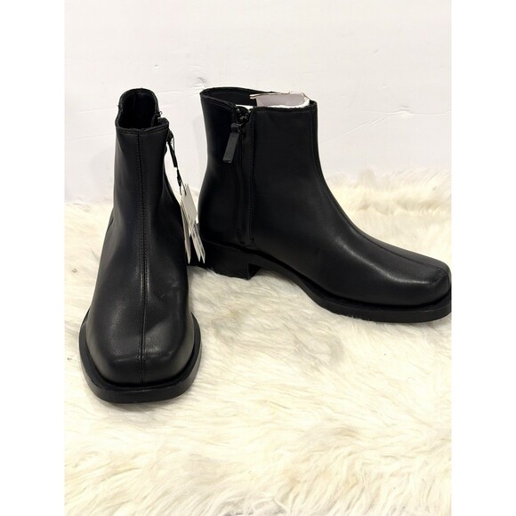 Zara Men’s Black Topstitched Leather Boots Square Toe Side Zip NWT Size 42 US 9 main image 5